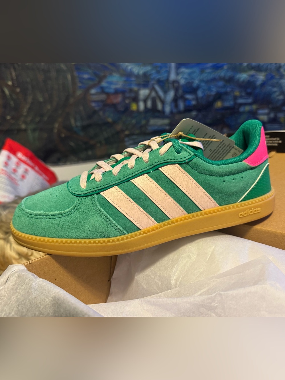 adidas Men’s Green Suede Sneakers with Cream Stripes and Yellow Gum Sole
